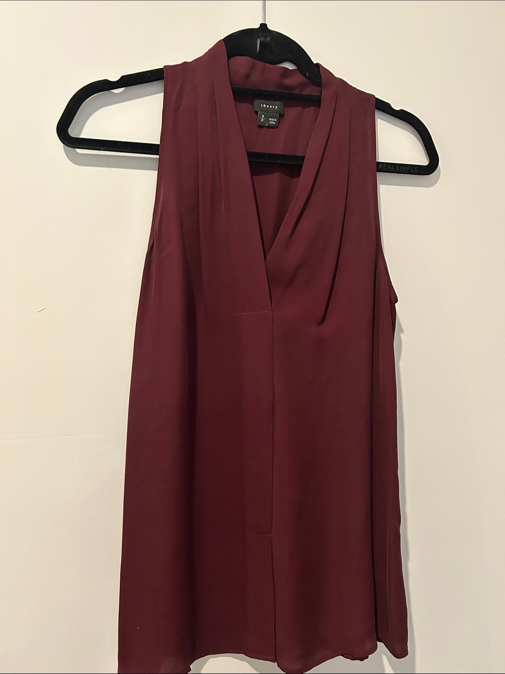 Theory Sleeveless V-Neck Blouse in purple wine color